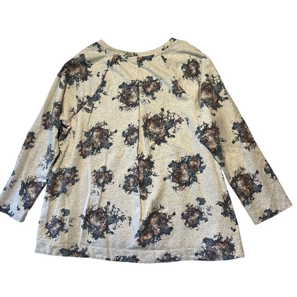 J. Jill Women's‎ XL Pleated-Back Printed Gray Floral Sweatshirt Casual Lounge - Picture 4 of 7